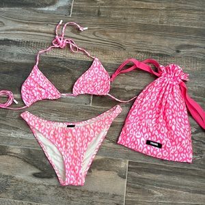 pink cheetah triangl swimsuit xs bottoms medium top
